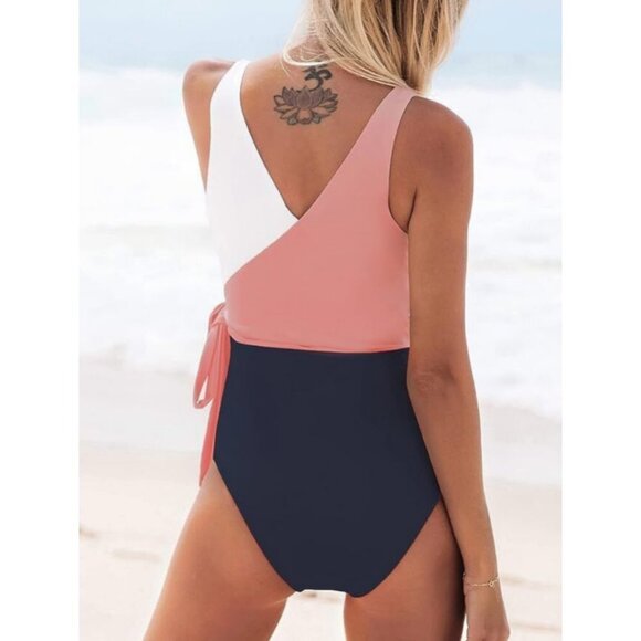 **Cupshe** Women's One Piece Swimsuit Wrap Color Block Tie Side NWT Medium NWOT - Picture 4 of 7